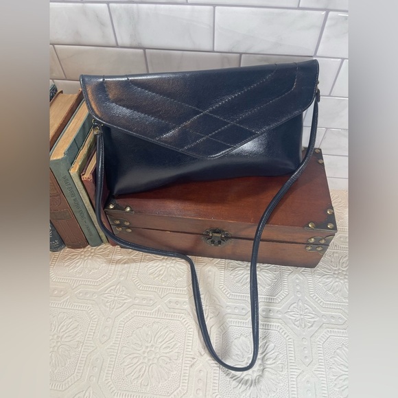 JOHN HORT Royal Dark Blue VINTAGE Retro Leather Shoulder Purse Judy Award Canada - Picture 2 of 6